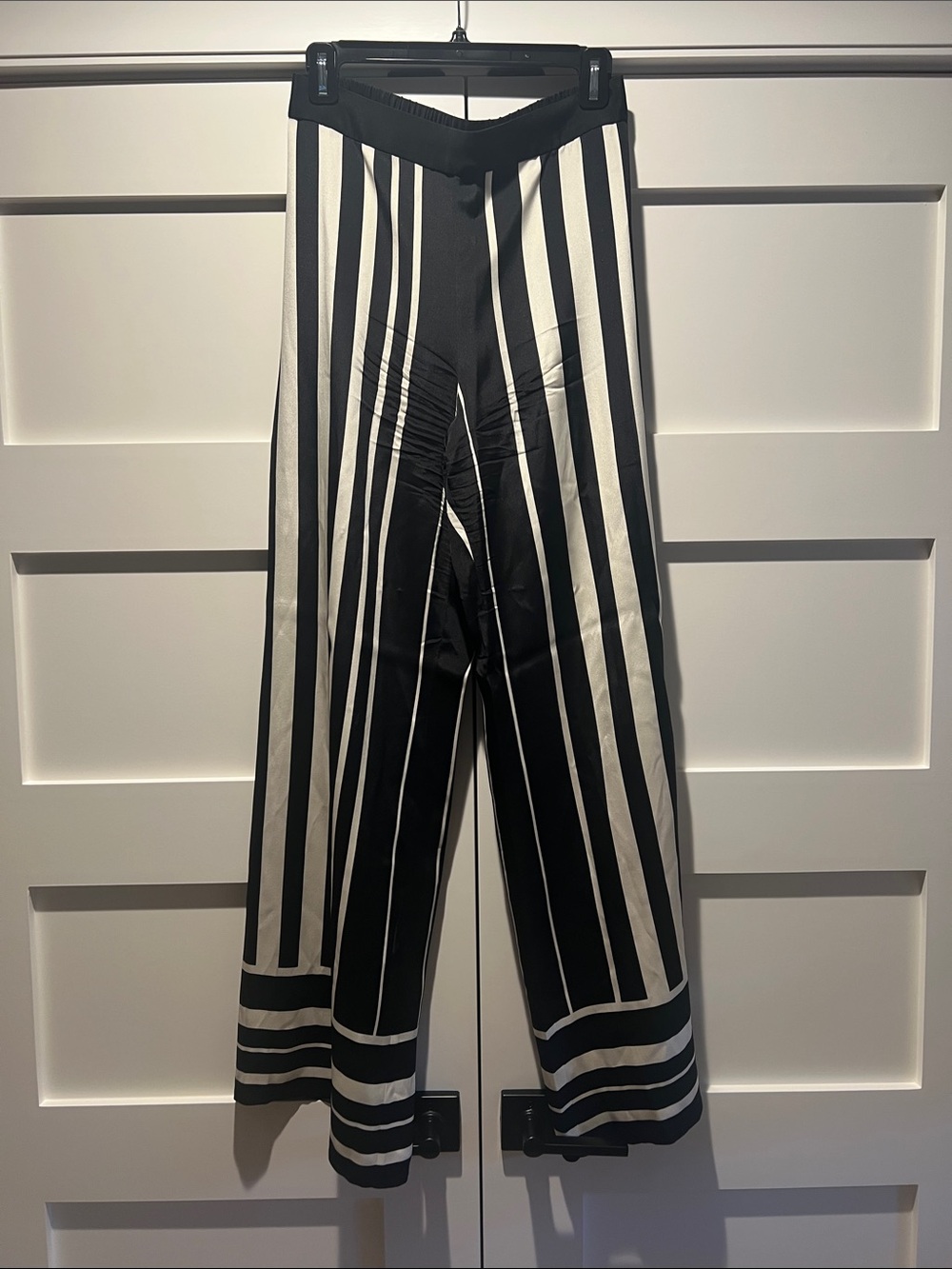 La Ligne Black & White Vertical Stripe Wide-Leg Pants